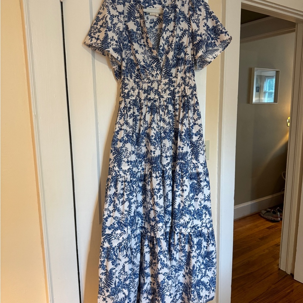 Anthropologie Somerset Blue and White Floral Midi Dress